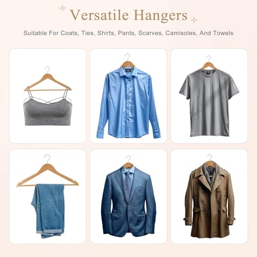 Image of WHISKET | Premium Wooden Hangers - Wood Hanger with 360-Degree Rotatable Hook - Clothes Hangers with Non-Slip Shoulder Notches for Shirts & Coats.(Beige) [Pack of 40]
