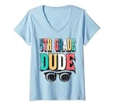 donna 5th grade dude retro groovy fifth grade maglietta con collo a v
