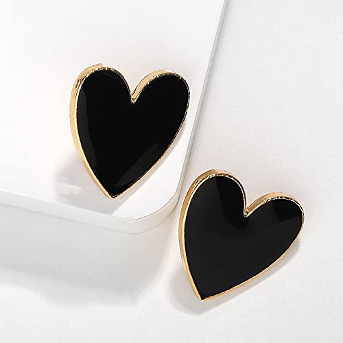 Heart Romance Enamel Big Statement Stud Earring Colorful Minimalism Geometric Jewelry Idea Gifts For Mom Lover Friends Women Girls - Black #TOP1