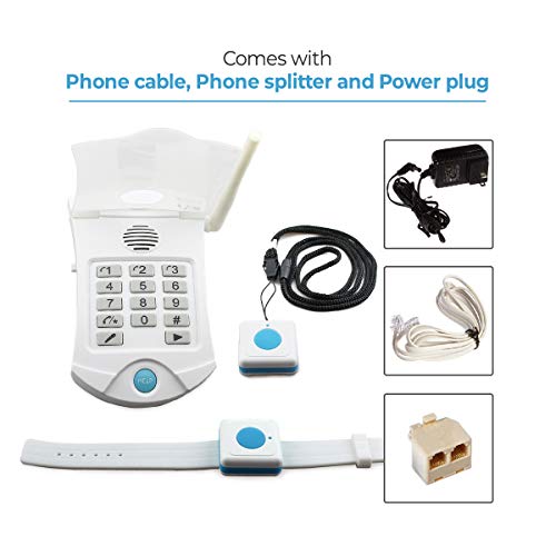 Medical Alert Systems for Seniors No Monthly Fee with Waterproof Help Buttons. Family Caregiver aid. Life Help Alarm System for Seniors Living independently. (1 Pendant 1 Wrist)