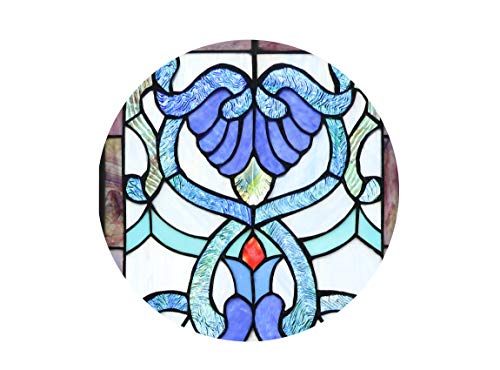 Yogoart Extra Large Horizontal 35 Inch Blue Victorian Stained Glass Window Panels Hanging Transom Window 12 Inch Wide thumb #2