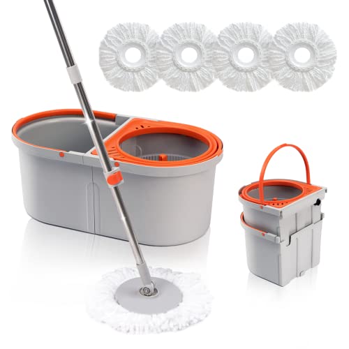 Worthland Spin Mop For Floor Cleaning With 4 Reusable Microfiber Mop Heads, 2 In 1 Mop And Bucket With Wringer Set, Wet Dust Mop For Hardwood, Laminate, Tile #TOP14