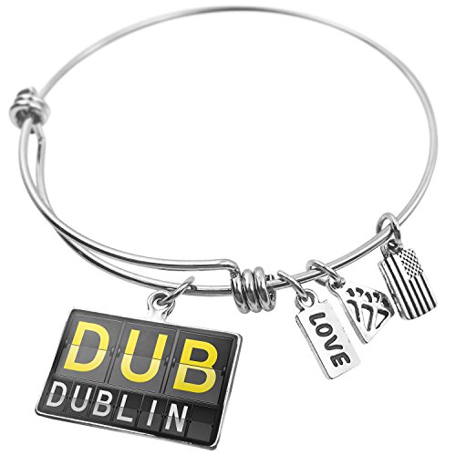 NEONBLOND Expandable Wire Bangle Bracelet Dub Airport Code for Dublin