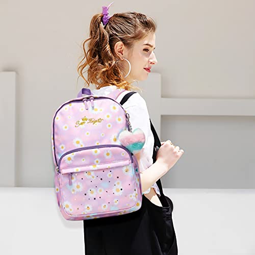 Caran·y Girls Backpack For Kid In Waterproof Elementary Large Space Love Decoration Starry Pattern School Bookbag Boys Girls Fit Over 6 Years Old Girls Book Bag（Purple） #TOP5