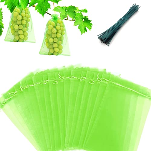 ZAHRRAMARI Bolsas Protectoras para Uvas - Mallas Organza de 50 Piezas con cordón para Evitar Avispas, Aves etc - Mallas para Frutas y Verduras - Mas Lazo de Alambre Agrícola de 10 Unidades Cover