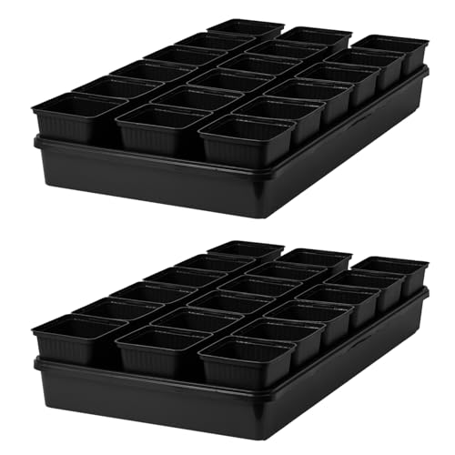 Pullmer 18x Anzuchttöpfe eckig mit Untersetzer Pflanztöpfe für Stecklinge & Samenanzucht mit Tablett Shuttle-Trageschalen (Anzuchttöpfe 9x9x9 5 + Untersetzer; 2 Pack)