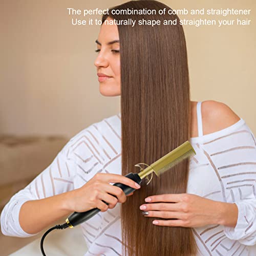 Hot Comb, 2 In 1 Electric Heating Comb, Temp Adjustable Pressing Combs, Hair Straightener Comb, Electric Straightening Comb, Portable Travel Curling Hair Straightening Comb For Men And Women #TOP5