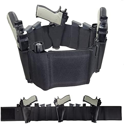 Belly Band Gun Holster for Concealed Carry - Elastic Waistband Belt Pistol Holder - 4 Magazine Pouch 3 Handgun and 4 Auxiliary Pocket - for Glock SIG Sauer 1911 Canik Ruger S&W Beretta Taurus etc.