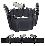 Belly Band Gun Holster for Concealed Carry - Elastic Waistband Belt Pistol Holder - 4 Magazine Pouch