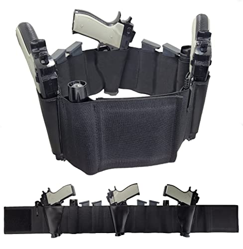 Belly Band Gun Holster For Concealed Carry - Elastic Waistband Belt Pistol Holder - 4 Magazine Pouch 3 Handgun And 4 Auxiliary Pocket - For Glock Sig Sauer 1911 Canik Ruger S&W Beretta Taurus Etc. #TOP2