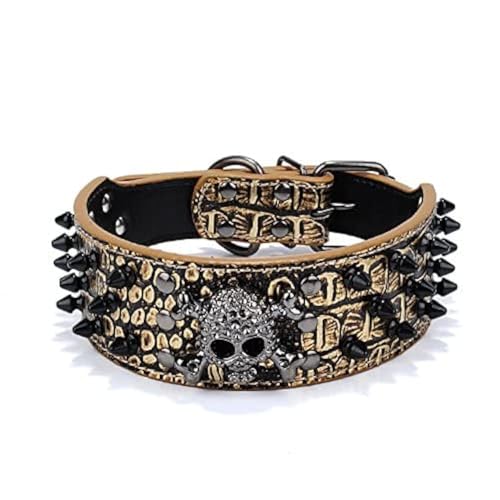 haoyueer Collare per cani affilato con borchie a spillo, larghezza 5,7 cm, elegante collare in pelle per cani di taglia media e grande Pitbull, labrador, pugile Rottweiler pastore tedesco