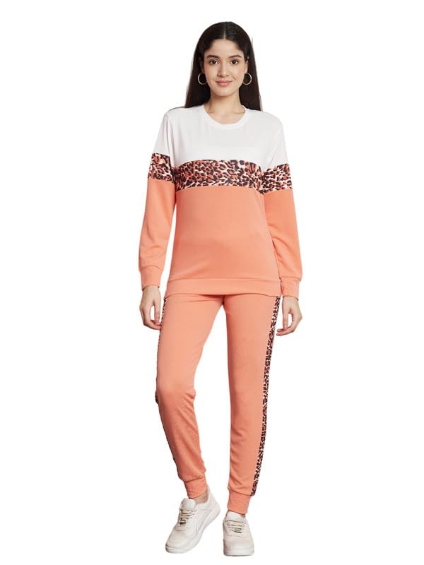 Image of DTR FASHION Polyester Blend Animal Print Taped Tracksuit | Night Wear Suit For Women