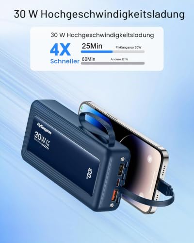 Powerbank 27000mAh mit 4 integrierten Kabel, 30W USB C Schnellladefunktion – Ansicht 2