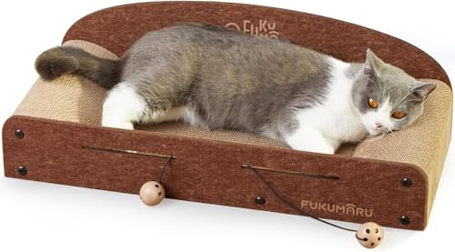 FUKUMARU Cat Scratcher Lounge - 66cm Long Durable Cardboard Lounger with 2 Reversible Pads, Recyclable, Bell Ball Toy FUKUMARU Cat Scratcher Lounge - 66cm Long Durable Cardboard Lounger with 2 Reversible Pads, Recyclable, Bell Ball Toy