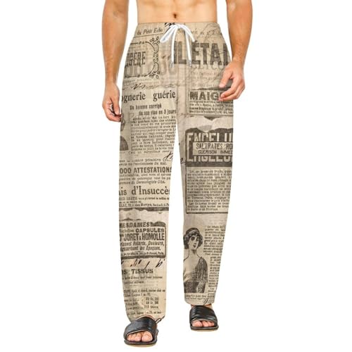 Vêtements de nuit femme : pantalon de détente rétro avec poches et bas de pyjama long taille S