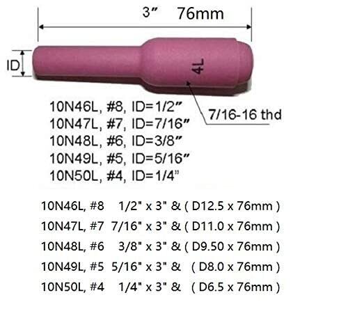 Image of RIVERWELD TIG Alumina Nozzles Ceramic Cups 4L#, 5L#, 6L#, 7L#, 8L# 5pcs | 10N50L 1 /4 inch, 10N49L 5 /16 inch, 10N48L 3 /8 inch, 10N47L 7 /16 inch, 10N46L 1 /2 inch for PTA DB SR WP 17 18 26 TIG Welding Torch