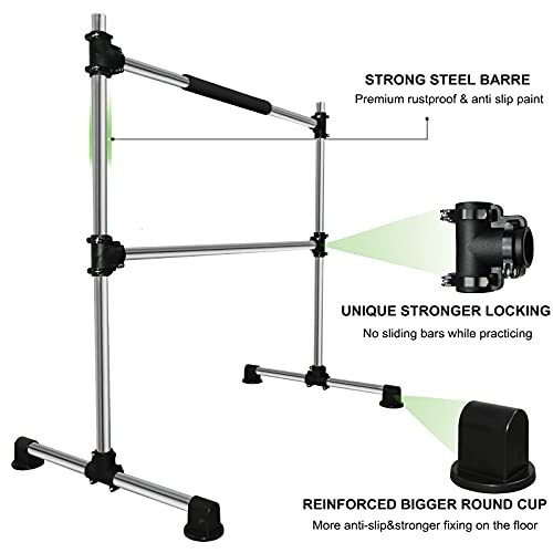 JC-ATHLETICS Updated Adjustable & Portable Ballet Barre Bar for Home Kids,Dance Barre Workout Equipment with Carry Bag,Free Standing,Lightweight and Easy to Move Around, 4Ft Tall - Thumbnail 3