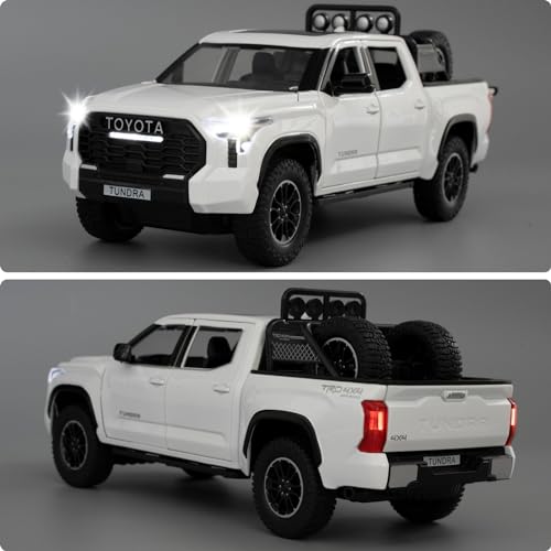 WAKAKAC 1:24 Tundra Off-Road Pickup Car Model, Pull Back Diecast Truck Toy with Sounds＆Lights for Kids Boys Girls and Adults, Gift White. by WAKAKAC - Used condition - Image 5