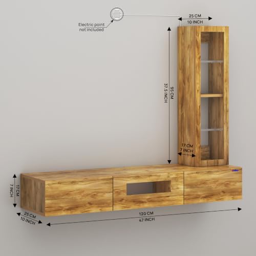 Image of Anikaa Lucen Ultra Modern Wall-Mounted TV Unit with Storage Cabinet and Light |3 Flip-Down Storage Doors, Acrylic Shelves & Engineered Wood Construction | Fits Up to 43 Inch TV | GiantWood Finish-DIY