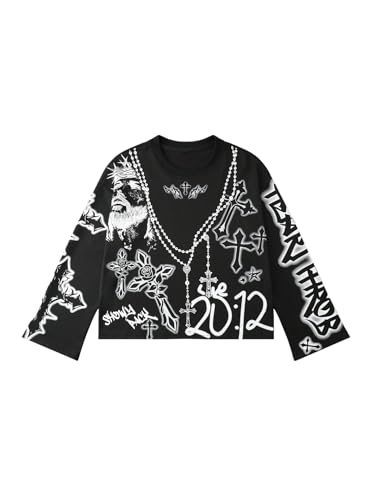 WDIRARA Men's Graphic Cross Print Long Sleeve Sweatshirts Crew Neck Pullover Tops Streetwear