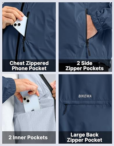 Image of Bikewa Men's Cycling Rain Jackets Waterproof Running Bike Windbreaker Lightweight Packable Hooded Jacket