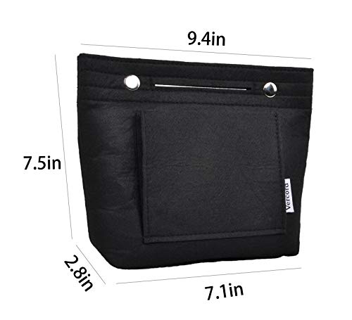 Vercord Mini Slim Small Felt Purse Organizer Insert Inside Handbag Tote Pocketbook For Women Black #TOP2