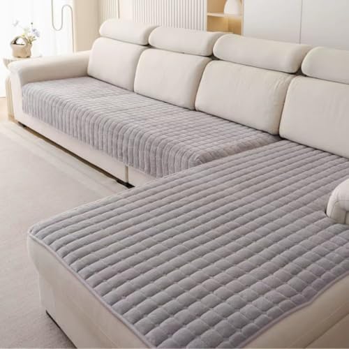 Furnestorica 2 StüCk Weicher Flanell-Sofabezug, Premium Rutschfester Sofa üBerzug 1 2 3 4-Sitzer-Couch üBerzugfüR Sektionssofas, Waschbarer L-föRmiger Möbelbezug (Grau, 90x160cm Und 90x210cm)