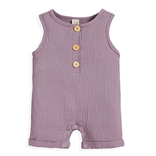Baby Boy Summer Romper Infant Toddler Boy Solid Linen Bodysuit Sleeveless Jumpsuit Onesies(Purple,18-24 Months)