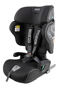 Sparco i-Size-Kindersitz SK8000IBK für Kinder von 76 bis 150 cm, ECE R129/04-zertifiziert, mit ISOFIX und Top Tether, verstellbarer Kopfstütze, klappbarer Rückenlehne und 5-Punkt-Gurt, Farbe: Schwarz