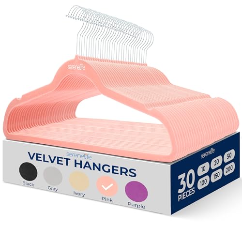 Image of SereneLife Velvet Hangers - 30 Pack, Slim & Space Saving for Closets
