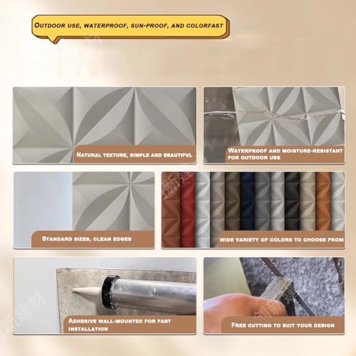 Waterproof 3D Wall Panels for Interior Decor, Lightweight PU Structural Bricks, Easy Install Decorative Wall Panels for Bedroom & Office - Yellow, Set of 5