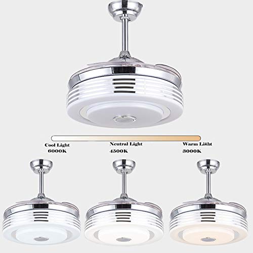 Fandian 42" Ceiling Fan With Lights Smart Bluetooth Speaker Remote Control Chandeliers, Retractable Blades, 3 Speed, Dimmable 7 Color Change Lighting For Living Room Bedroom #TOP6