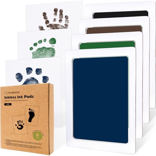 Image of 4pk Inkless Baby Hand and Footprint Kit, Mess Free Ink Pads (Midnights, L) | Large Size, Newborn Keepsake, Dog Nose, Paw Print Kit, Clean Touch Ink Pads, Baby Handprints Footprints Kit, New Mom Gifts