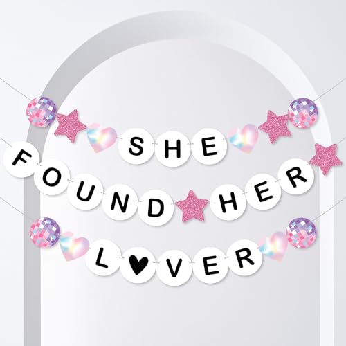 Big Dot of Happiness Eras Party Banner - 28-Piece Friendship Bracelet Bridal Party Decorations Bridal Shower Celebration Decor with 10-Yard White Satin Cord - She Found Her Lover