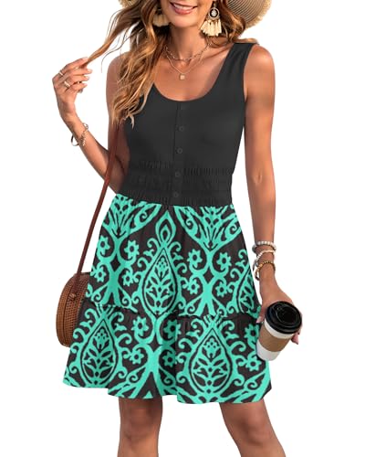 Image of AUSELILY Women Summer Dress Sleeveless Tank Button Down Dresses | Tank button down dress, Empire waist smocked, Casual beach vacation summer dresses with pockets