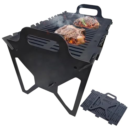 Parrilla De Carbón Portátil - Estructura Reforzada Plegable para Senderismo - Parrilla Ligera para Jardín Patio Playa Picnics Fogoneros y Eventos