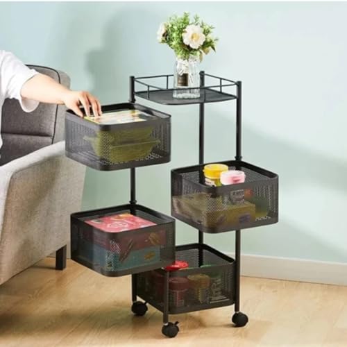 Image of Well Set Kitchen Trolley Square Onion Baskets for Storage, Kitchen Accessories Items and Vegetable Basket for Kitchen Organizer Items and Storage Portable with Wheels(Black,Layer-4)