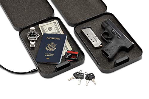 SnapSafe (2 Pack) Keyed Alike Lock Boxes, Large 75201, Portable Steel Handgun Safe & Case, Measures 9.5” x 6.5” x 1.75”, TSA & CA DOJ Approved