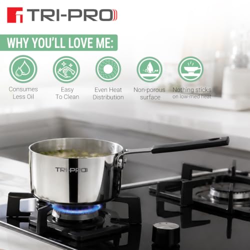 Image of TriPro Triply Mini Cookware Set 3 Pcs Mini Set - 12cm (550ml) Saucepan, 14cm Frypan, 14cm (600ml) Kadai, Compact Kitchen Cooking Set, Bakelite Handle, Healthy Cooking - Induction and Gas Stove Ready