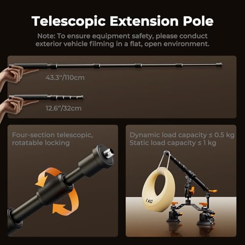 Image of K&F CONCEPT Triple Suction Cup Car Mount for Camera, Heavy Duty 3-in-1 Kit
