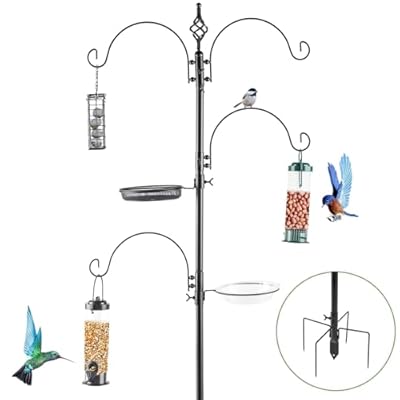 Outvita 93in Bird Feeding Station Kit, 4-Hook Bird Feeder Pole for Outside, Premium Feeder Stand Hanging Kit with Water Bowl, Mesh Tray and Metal Suet for Attracting Wild Birds