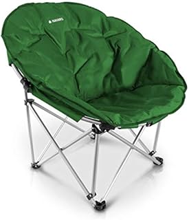 Navaris Folding Moon Chair - Foldable Round Padded Seat for Adults or Kids - Perfect for Garden, Camping, Travel, Occasional Use - Size S, Dark Green