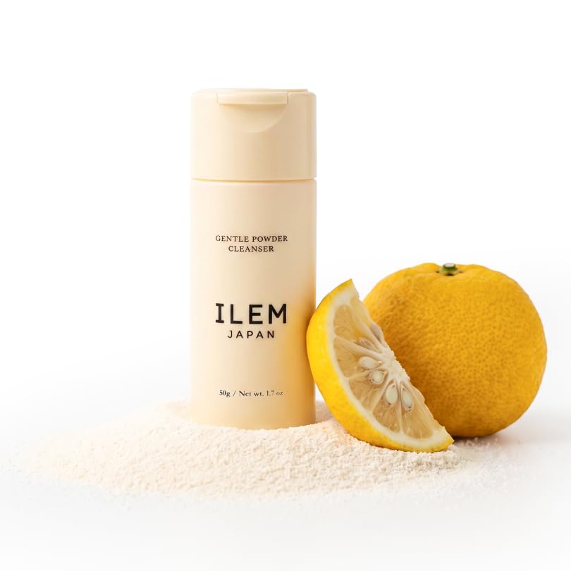 Image of ILEM JAPAN Gentle Powder Cleanser with Yuzu Extract, Rice Bran & Natural Ceramides for Rough, Dull & Uneven Skin, Vitamin B2 & E for Nourishment & Skin Barrier Support, Daily Foaming Face Wash for Men & Women, Gentle on Sensitive Skin 50g