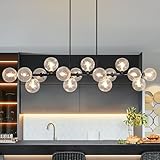 Large Chandeliers for Dining Room, 16-Light Modern Chandelier Sputnik Chandeliers Black Dining Room Light Fixture with Clear Globe Sputnik Ceiling Light Fixture Linear Chandelier over Kitchen Island
