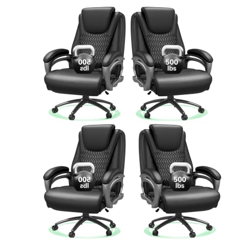Image of Vogue Furniture Direct Big and Tall Office Chair 500lbs Set of 4, Heavy Duty High Back PU Leather Desk Chair, Adjustable Height Rolling Wheels Computer Chair for Home Office Work (Black)