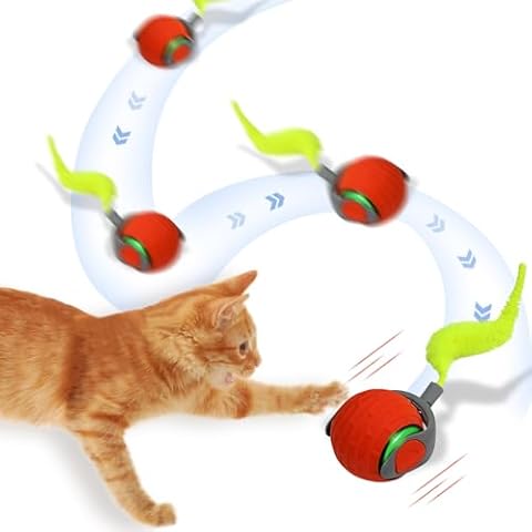 MERNEUO Interactive Cat Toy Balls, Motion Activated Rolling Ball with Type C Cord and Tail, Automatic Toy Balls for Cats and Dogs (Reddish Orange) Cover