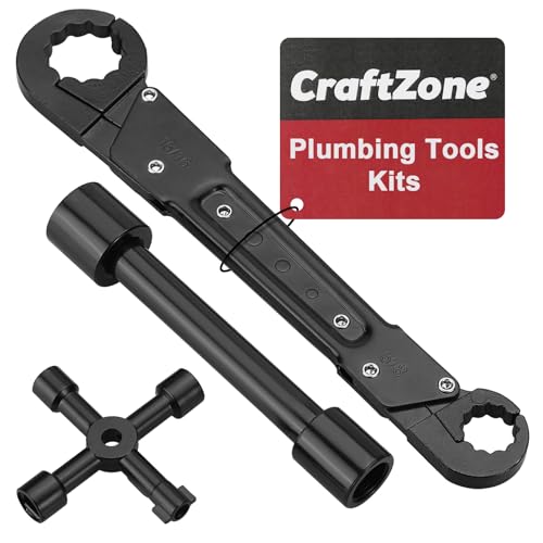 CRAFTZONE Plumbing Tools Angle Stop Wrench Kit 3 PCS Plumbers Tool Set with Compression Sleeve Puller & 4-Way Sillcock Key Ferrule Removal Tool for 3/8 & 1/2 Angle Stop Outlets
