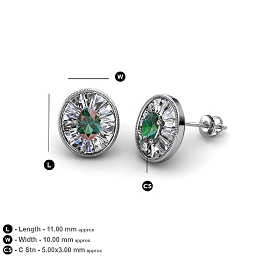 Oval Cut Created Alexandrite & Baguette Natural Diamond 1.16 Ctw Women Milgrain Halo Stud Earrings 14K White Gold #TOP2