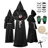 Funnity Mönch Kostüm, Faschingskostüme Männer, Priester Kostüm, Mittelalter Kleidung Herren eignen sich perfekt als Karneval, Maskeradenkostüme(Schwarz, X-Large)