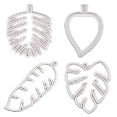4 Pcs Emporte Pièces, Outil de Coupe de Biscuits en Plastique, Moules Pâtisserie en Forme de Feuille Tropicale pour DIY Décoration de Gâteau Pâte à Sucre Biscuit, Blanc